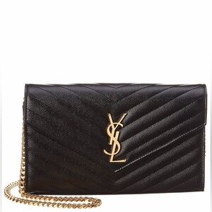 Yves Saint Laurent Black Monogram Envelope Wallet on Chain